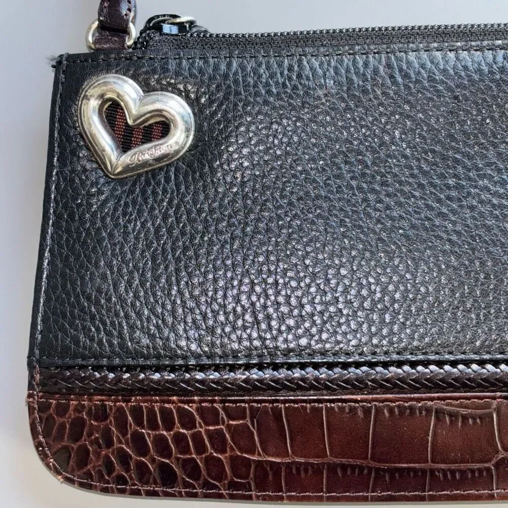 Brighton Black Brown Croc Embossed Leather Small Clutch Purse
